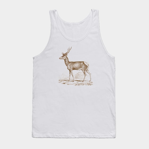 Deer Monochrome Vintage Wildlife Illustration Tank Top by Biophilia